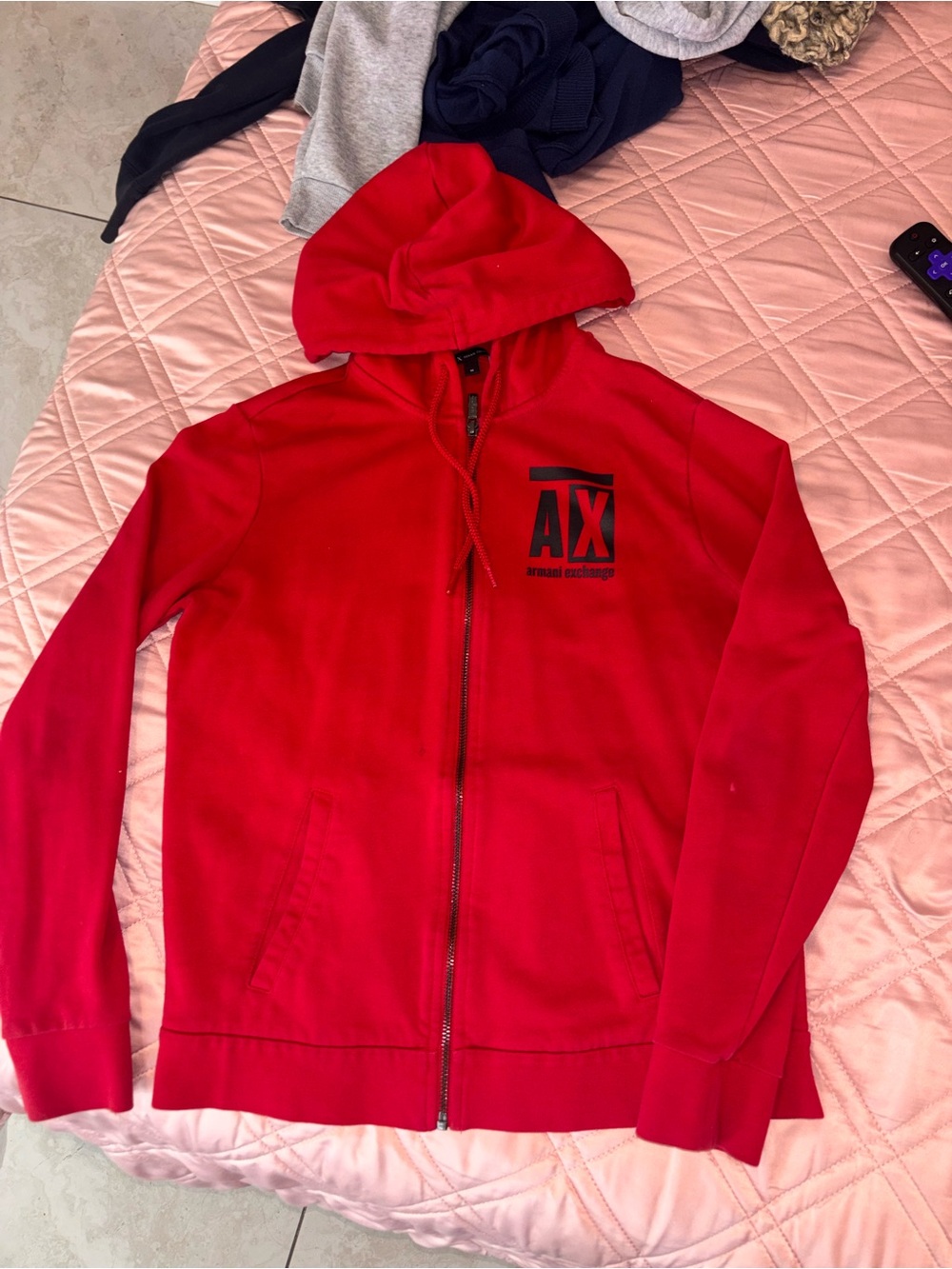 Armani Exchange Red Full-Zip Hoodie with Logo